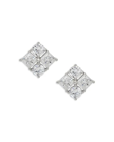 Cubic Zirconia Cluster Stud Earrings in Rhodium Plated