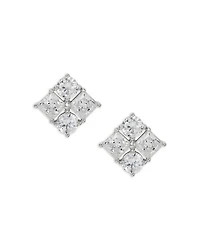 Cubic Zirconia Cluster Stud Earrings in Rhodium Plated