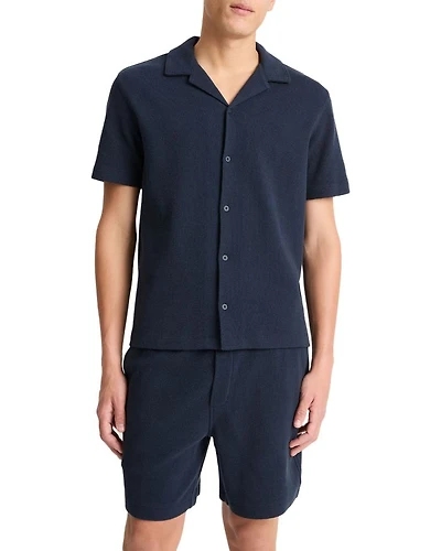 Cotton Blend Bouclé Regular Fit Button Down Camp Shirt