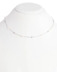 Cubic Zirconia & Cultured Freshwater Pearl Collar Necklace in Sterling Silver, 18"-21"