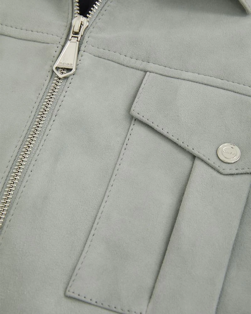 Slim Fit Belle Suede Zipper Shacket