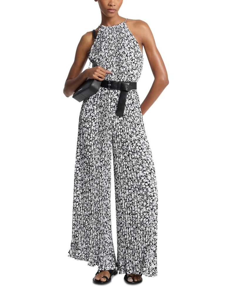 Pleated Chain Neck Halter Jumpsuit