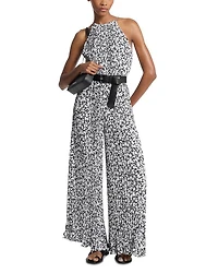 Pleated Chain Neck Halter Jumpsuit