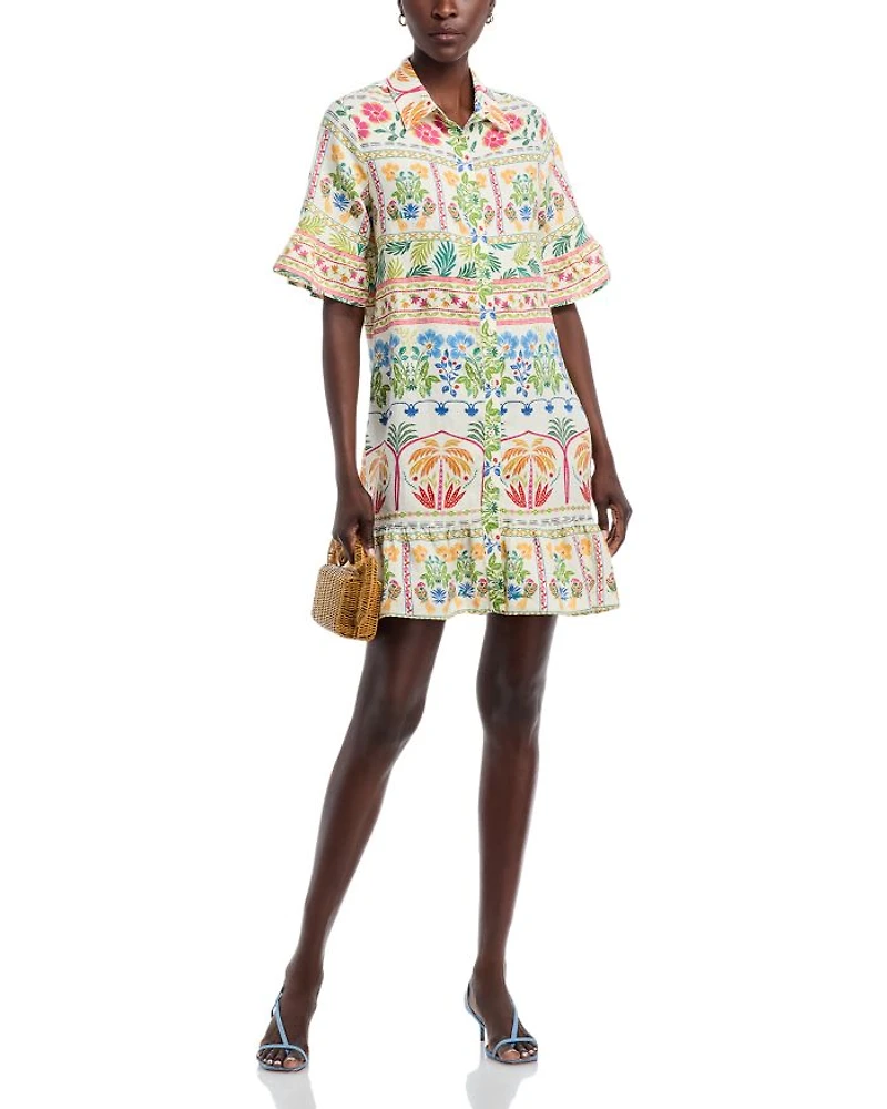 Linen Flounce Hem Shirt Dress
