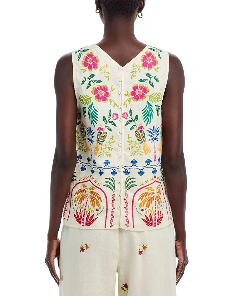 Tropical Print Button Back Tank