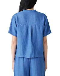 Washed Linen Délavé Mandarin Collar Shirt