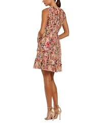 Mesh Micro Ruffle High Neck Mini Dress