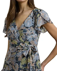 Floral Ruffle Trim Georgette Gown
