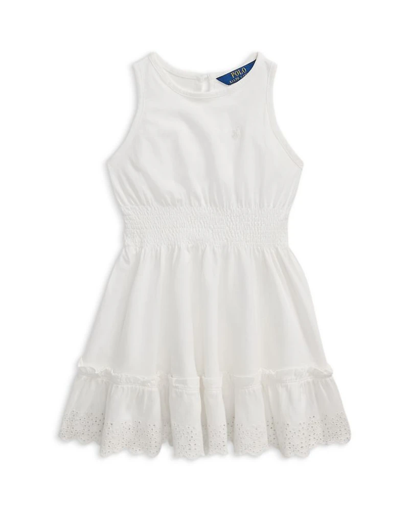 Girls' Eyelet Embroidered Cotton Jersey Dress