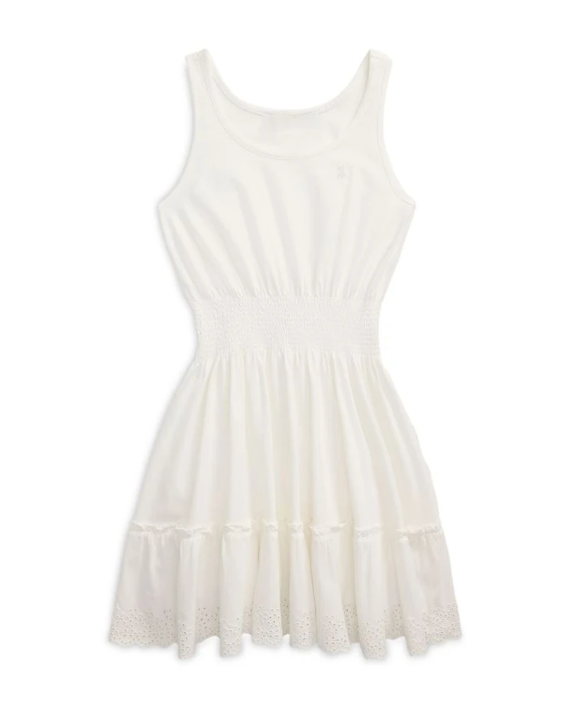 Girls' Eyelet Embroidered Cotton Jersey Dress