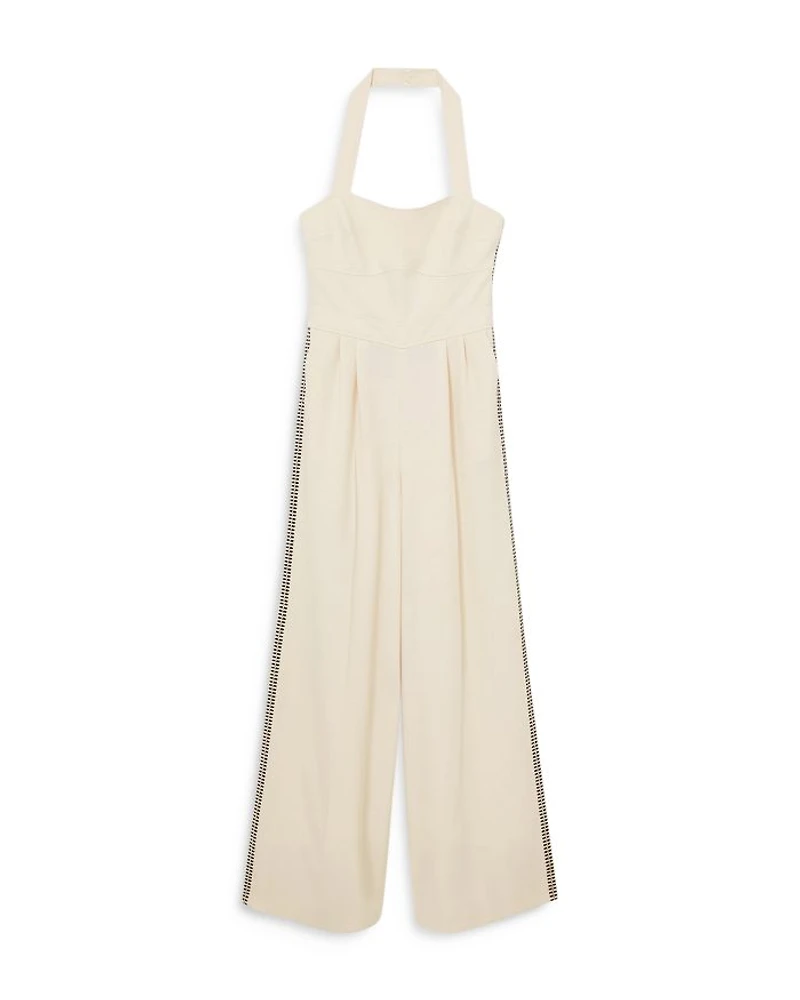 Petites Whipstitch Halter Jumpsuit