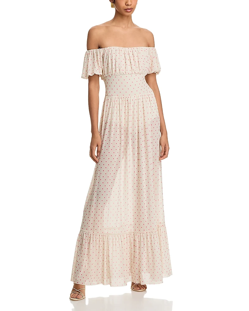 Afrm Monero Printed Off The Shoulder Maxi Dress