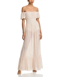 Afrm Monero Printed Off The Shoulder Maxi Dress