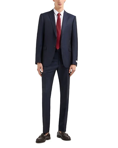 M Line Slim Fit Single Breasted Notch Lapel Suit Herringbone Stripe Wool