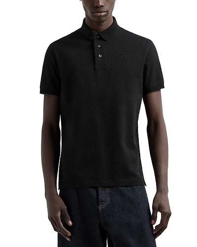 Emporio Armani Textured Cotton Allover Jacquard Motif Polo