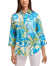 Foxcroft Margie 3/4 Sleeved Tropical Jacobean Shirt