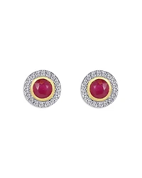 Moon & Meadow 14K Yellow Gold Ruby & Diamond Halo Stud Earrings