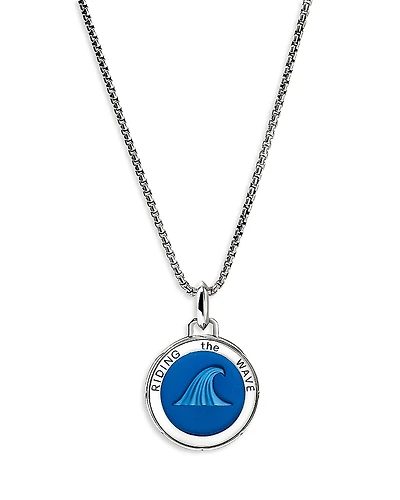 John Hardy Men's Sterling Silver Modern Talisman Enamel Wave Motif Pendant Necklace, 22