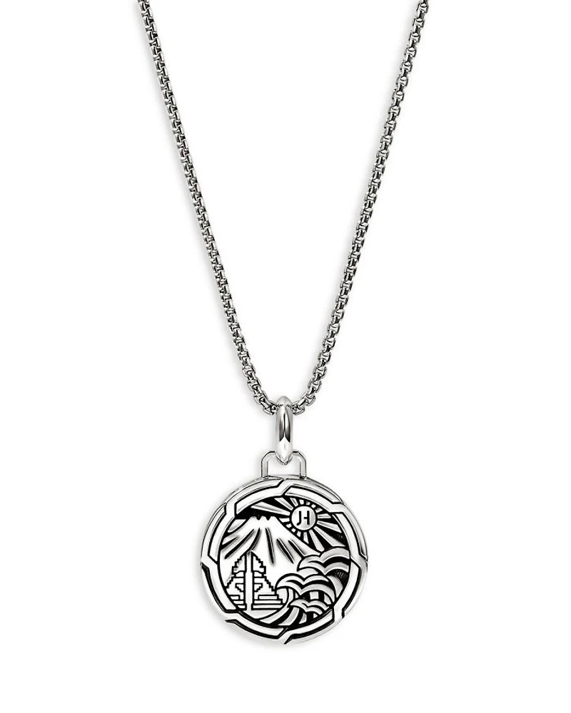 Men's Sterling Silver Modern Talisman Enamel Heart of the Volcano Pendant Necklace, 22"