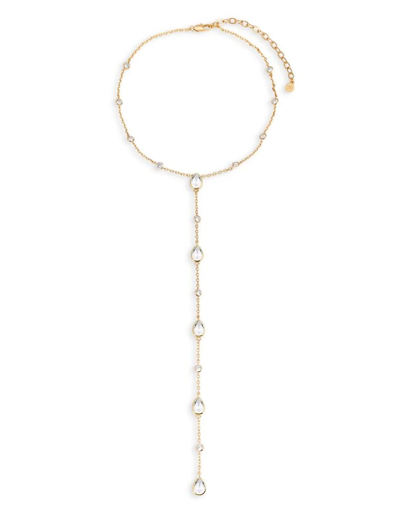 Mixed Cubic Zirconia Lariat Necklace 18K Gold Plated, 15"-18"