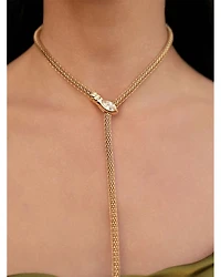 Serpentina Marquise Cubic Zirconia Snake Chain Adjustable Lariat Necklace in 18K Gold Plated, 26"