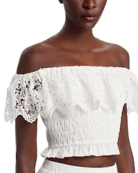 Lace Off The Shoulder Poplin Top - Exclusive