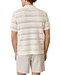 Open Knit Striped Short Sleeve Button Up