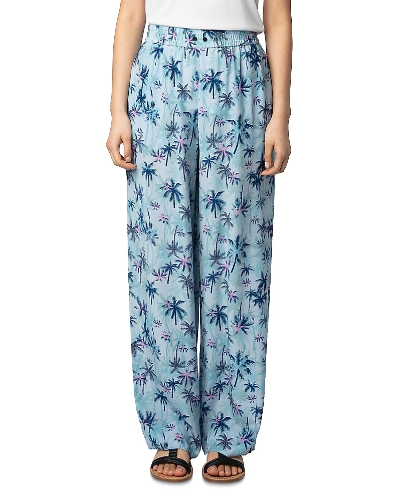 Zadig & Voltaire Pin Sunset Palm Mist Print Silk Pants