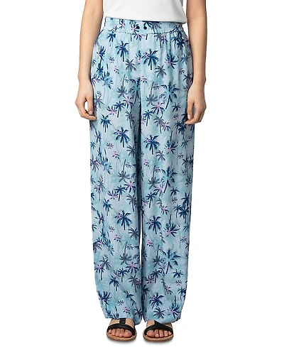 Zadig & Voltaire Pin Sunset Palm Mist Print Silk Pants