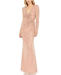Mac Duggal Sequined Wrap Over Long Sleeve Gown