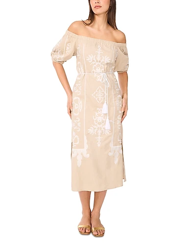 Vince Camuto Off The Shoulder Tassel Tie Midi Dress