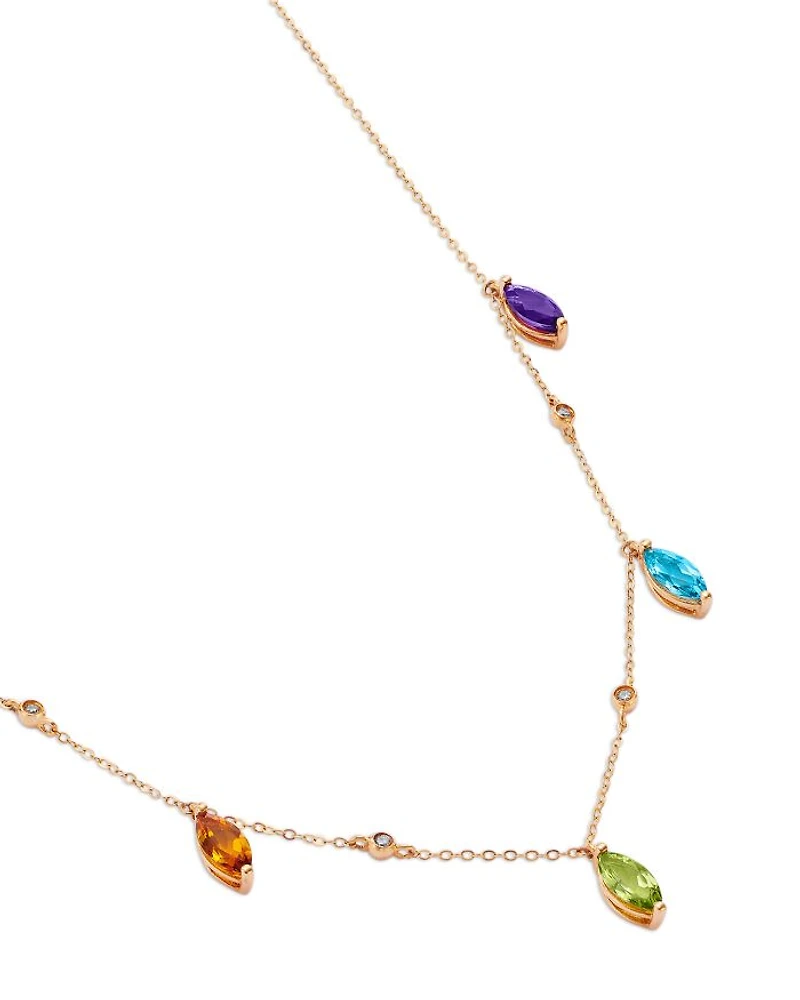 Multi Semi-Precious Stones & Diamond Multi-Drop Necklace in 14K Yellow Gold, 17"