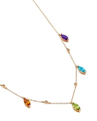 Multi Semi-Precious Stones & Diamond Multi-Drop Necklace in 14K Yellow Gold, 17"