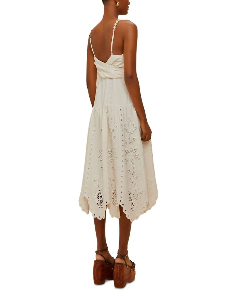 Off White Richilieu Eyelet Midi Dress