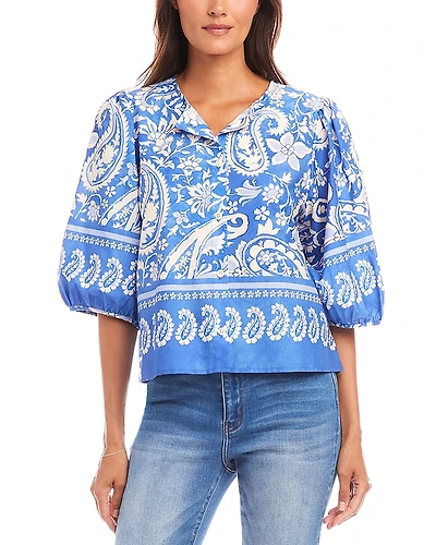 Karen Kane Puffed Sleeve Paisley Print Blouse