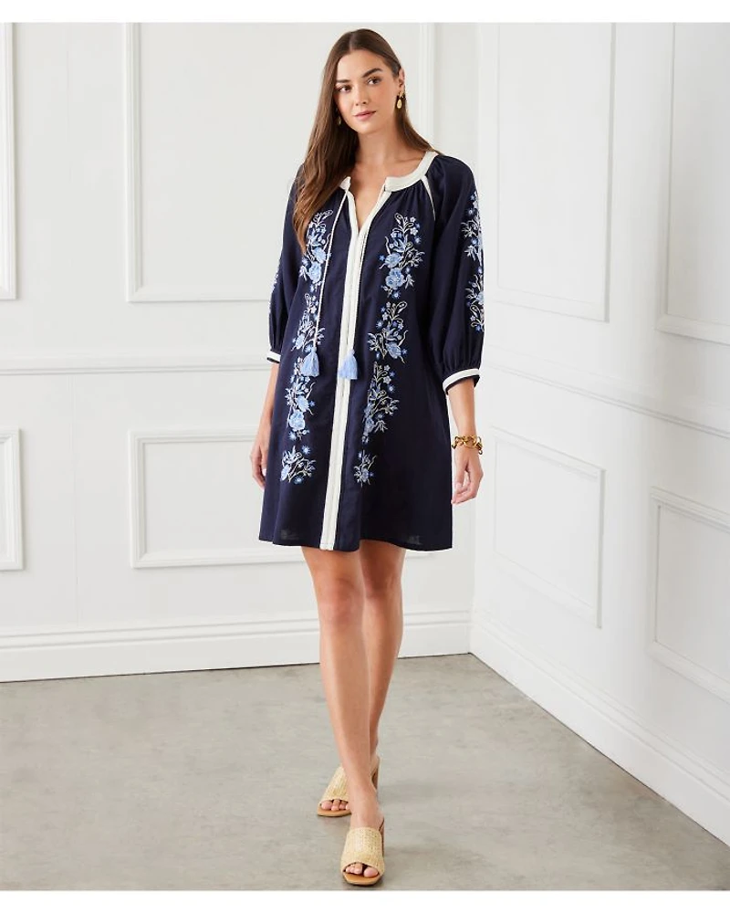 Embroidered Tassel Tie Peasant Dress