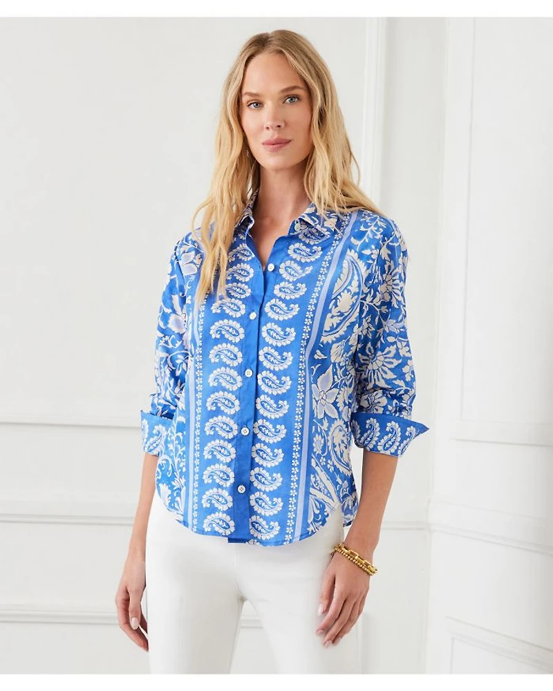 Ruched Sleeve Paisley Print Shirt