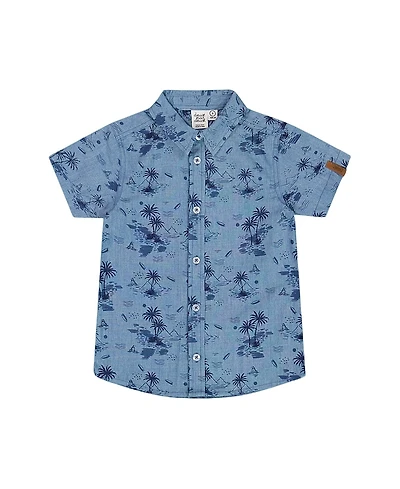 Deux par Boys' Printed Chambray Short Sleeve Shirt - Little Kid