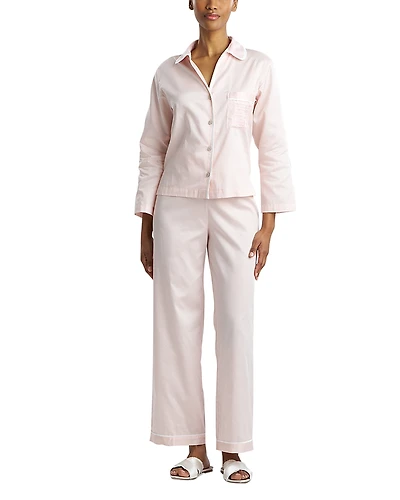 Natori Sateen Embroidered Essentials Long Pajama Set
