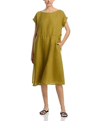 Eileen Fisher Linen Ballet Neck Cap Sleeved Dress