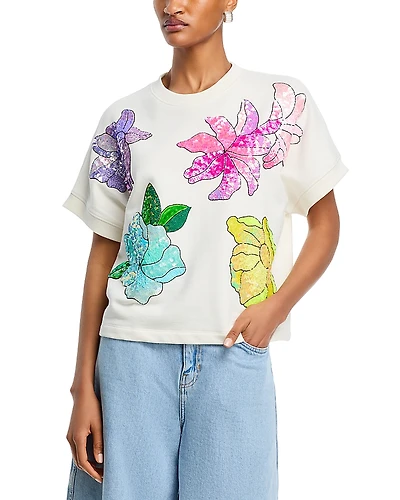 Essentiel Antwerp Floral Sequins Short Sleeve Top