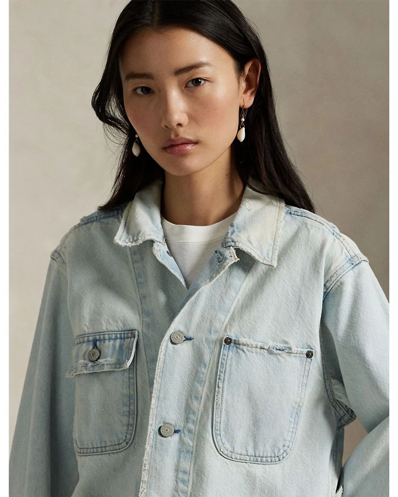 Distressed Denim Utility Jacket
