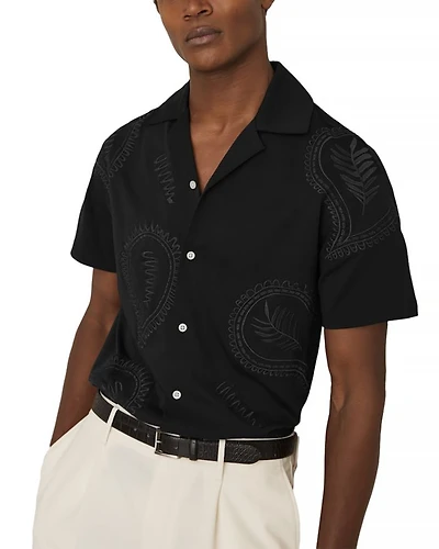 Short Sleeve Embroidered Paisley Camp Shirt