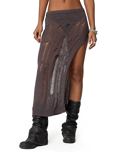 Edikted Jaynie Distressed Knit Maxi Skirt