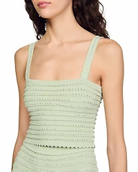 Rhinestone Trim Knit Crop Top