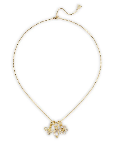Temple St. Clair 18K Yellow Gold Fj Crystal, Moonstone & Diamond Bee, Flower, & Amulet Triple Charm Pendant Necklace, 16-18