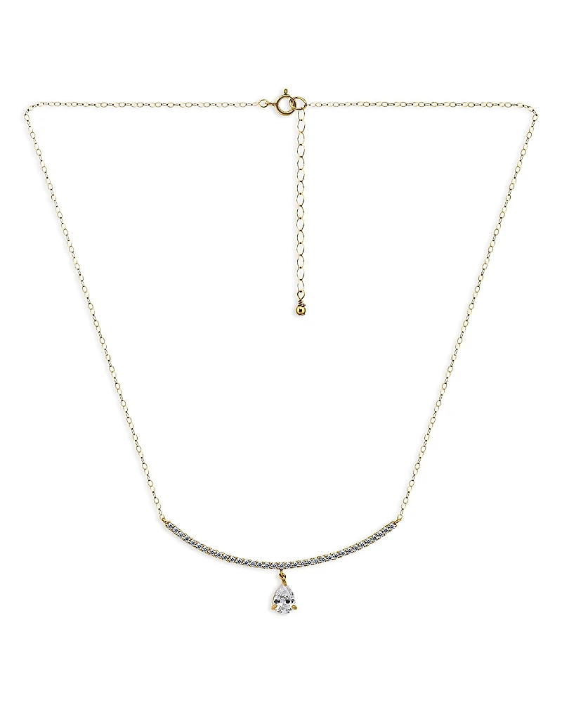 Aqua Cubic Zirconia Pear Shape Charm & Pave Bar Statement Necklace