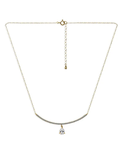 Aqua Cubic Zirconia Pear Shape Charm & Pave Bar Statement Necklace