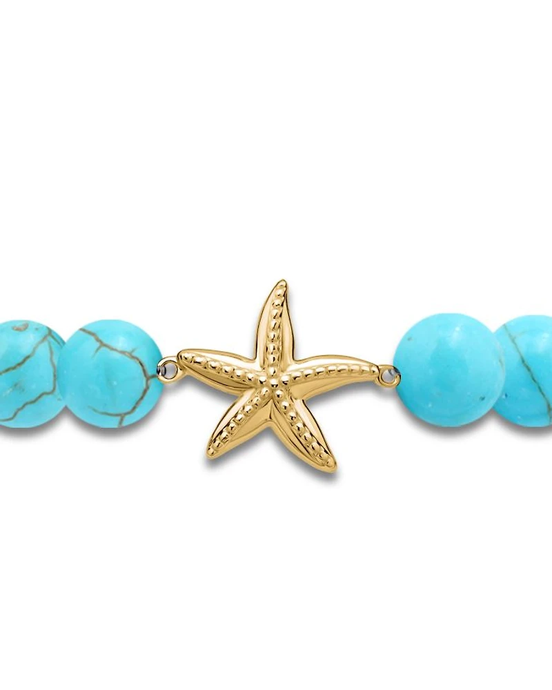 Starfish Charm Gemstone Beaded Stretch Bracelet 18K Gold Plated Sterling Silver - Exclusive