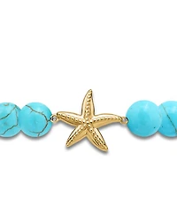 Starfish Charm Gemstone Beaded Stretch Bracelet 18K Gold Plated Sterling Silver - Exclusive
